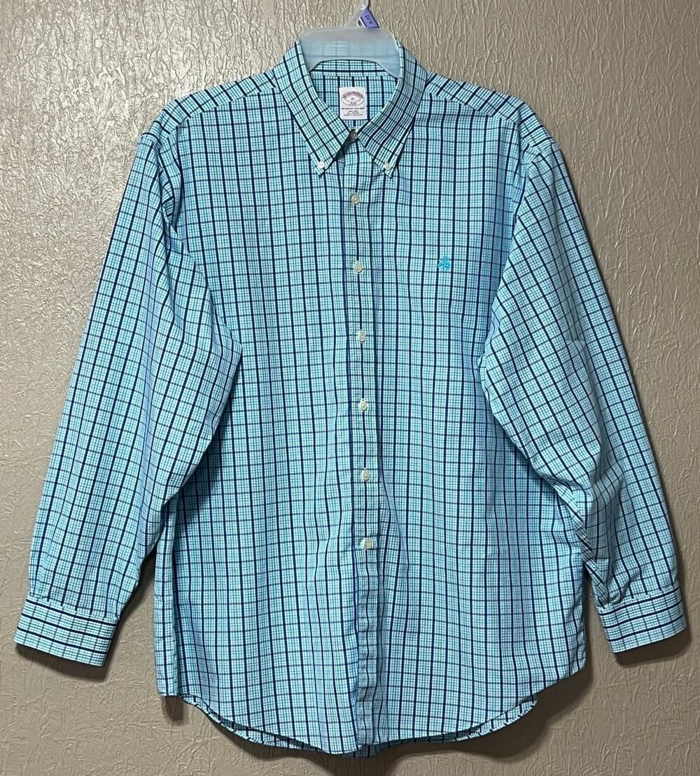 Brooks Brothers The Original Polo Shirt Button Up Plaid Shirt Blue Academia XL